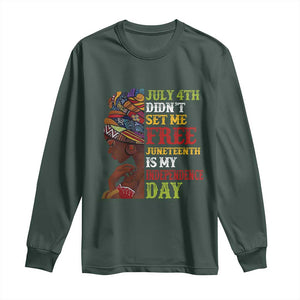 Afro Woman Long Sleeve Shirt Juneteenth is My Independence Day Not July 4th TS01 Dark Forest Green Print Your Wear