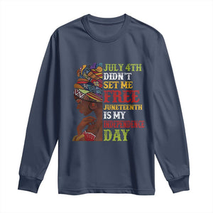 Afro Woman Long Sleeve Shirt Juneteenth is My Independence Day Not July 4th TS01 Navy Print Your Wear