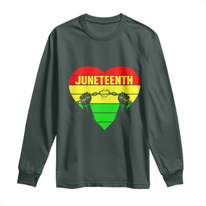 Juneteenth Long Sleeve Shirt Breaking Every Chain BHM Heart TS01 Dark Forest Green Print Your Wear