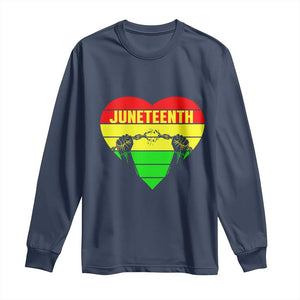 Juneteenth Long Sleeve Shirt Breaking Every Chain BHM Heart TS01 Navy Print Your Wear