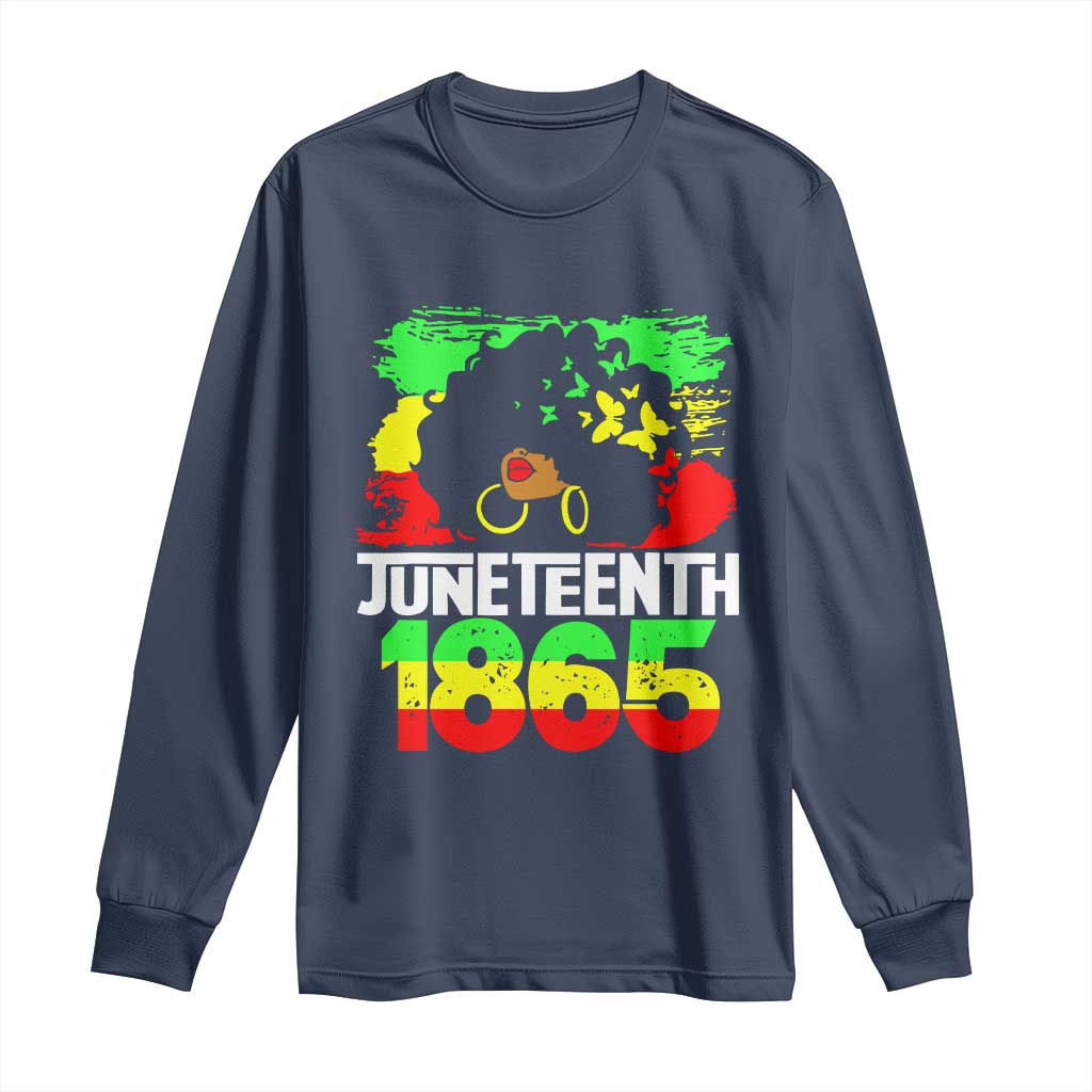 Afro Woman Long Sleeve Shirt Juneteenth 1865 African Black Pride TS01 Navy Print Your Wear