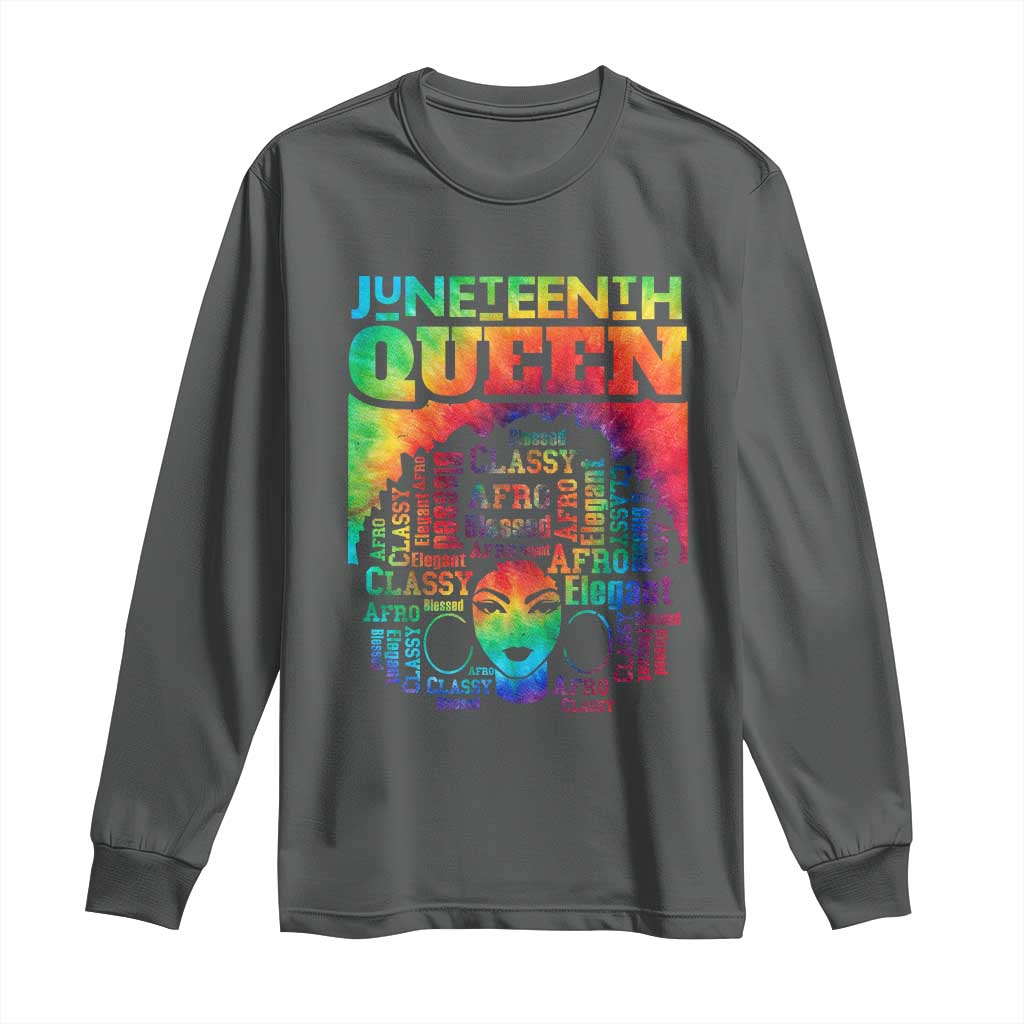 Juneteenth Afro Queen Long Sleeve Shirt Melanin Black Women Magic Tie Dye TS01 Dark Heather Print Your Wear