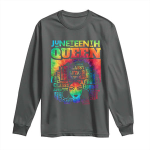 Juneteenth Afro Queen Long Sleeve Shirt Melanin Black Women Magic Tie Dye TS01 Dark Heather Print Your Wear