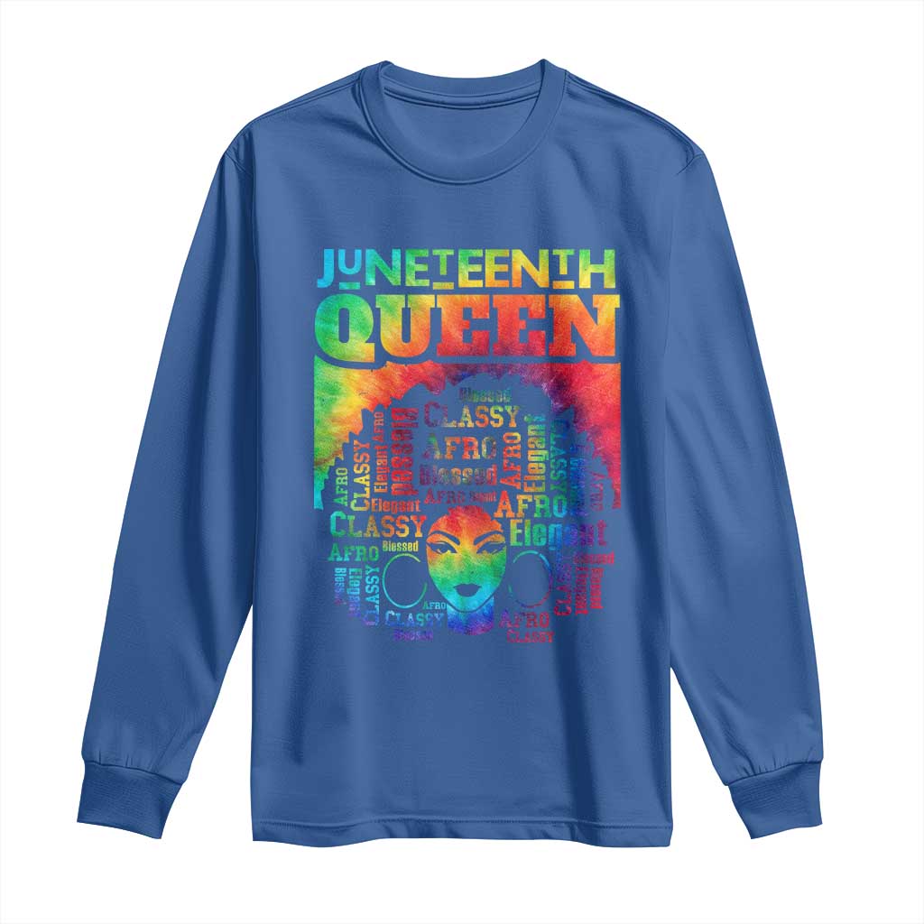 Juneteenth Afro Queen Long Sleeve Shirt Melanin Black Women Magic Tie Dye TS01 Royal Blue Print Your Wear