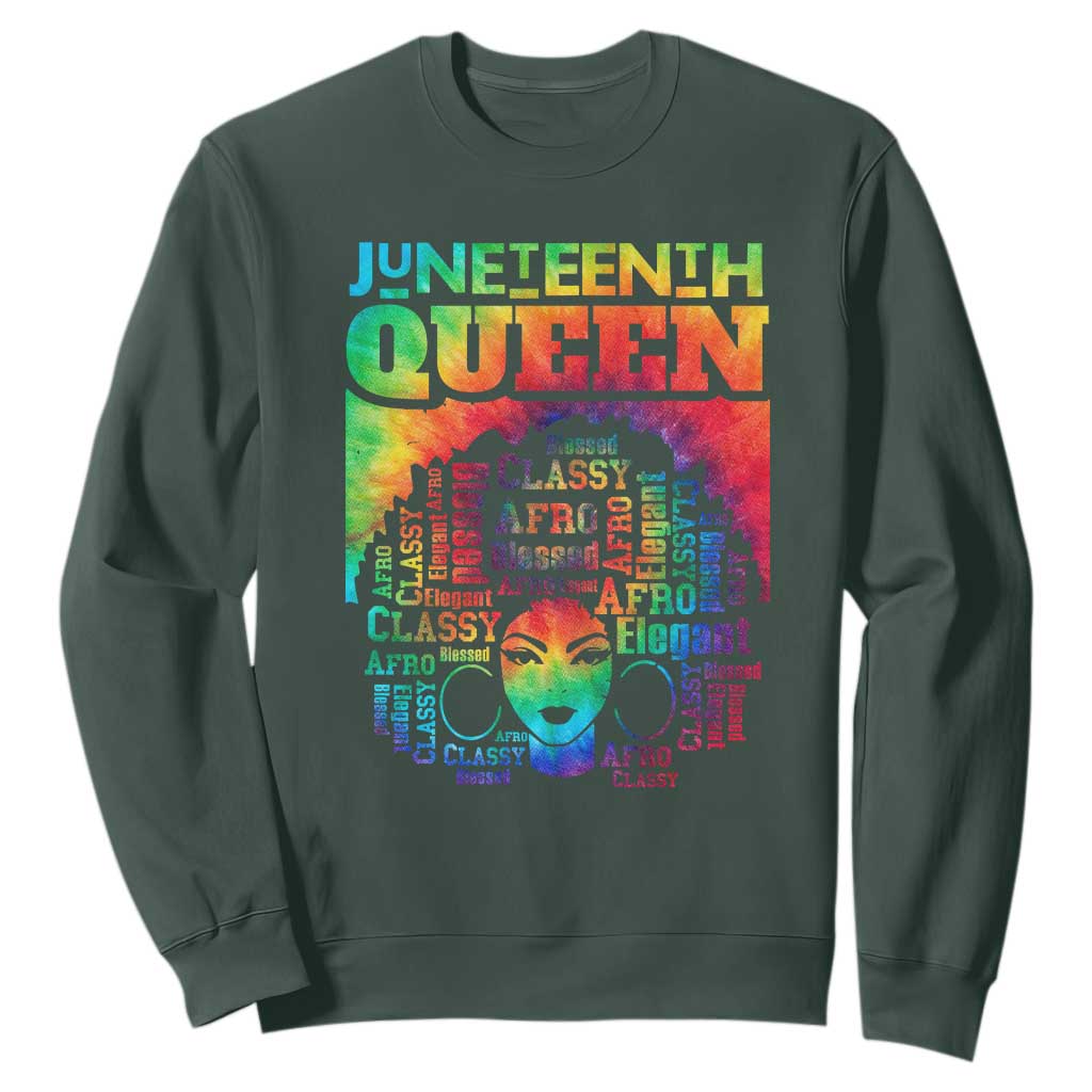 Juneteenth Afro Queen Sweatshirt Melanin Black Girl Magic Women Tie Dye TS01 Dark Forest Green Printyourwear