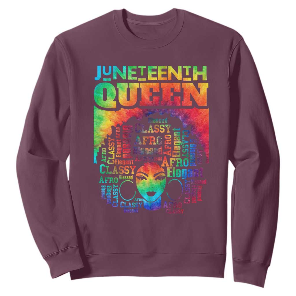 Juneteenth Afro Queen Sweatshirt Melanin Black Girl Magic Women Tie Dye TS01 Maroon Printyourwear