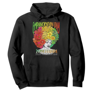 Freeish Juneteenth Hoodie Black Women with Flowers in Her Hair Freedom Day African American June 19th 1865 TS01 Black Printyourwear