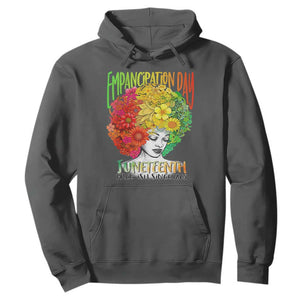 Freeish Juneteenth Hoodie Black Women with Flowers in Her Hair Freedom Day African American June 19th 1865 TS01 Dark Heather Printyourwear