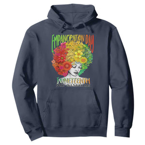 Freeish Juneteenth Hoodie Black Women with Flowers in Her Hair Freedom Day African American June 19th 1865 TS01 Navy Printyourwear