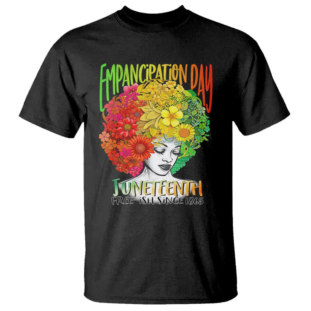 Freeish Juneteenth T Shirt Black Women with Flowers in Her Hair Freedom Day African American June 19th 1865 TS01 Black Printyourwear