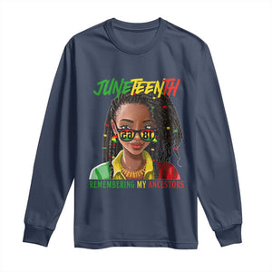 Black Prince Juneteenth 1865 Long Sleeve Shirt Loc'd Hair Remembering My Ancestor for Women TS01 Navy Print Your Wear