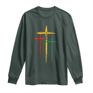 Christian Cross Juneteenth Long Sleeve Shirt African Black Freedom Day 1865 TS01 Dark Forest Green Print Your Wear