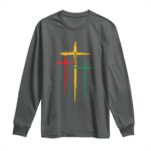 Christian Cross Juneteenth Long Sleeve Shirt African Black Freedom Day 1865 TS01 Dark Heather Print Your Wear