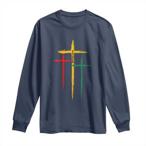 Christian Cross Juneteenth Long Sleeve Shirt African Black Freedom Day 1865 TS01 Navy Print Your Wear