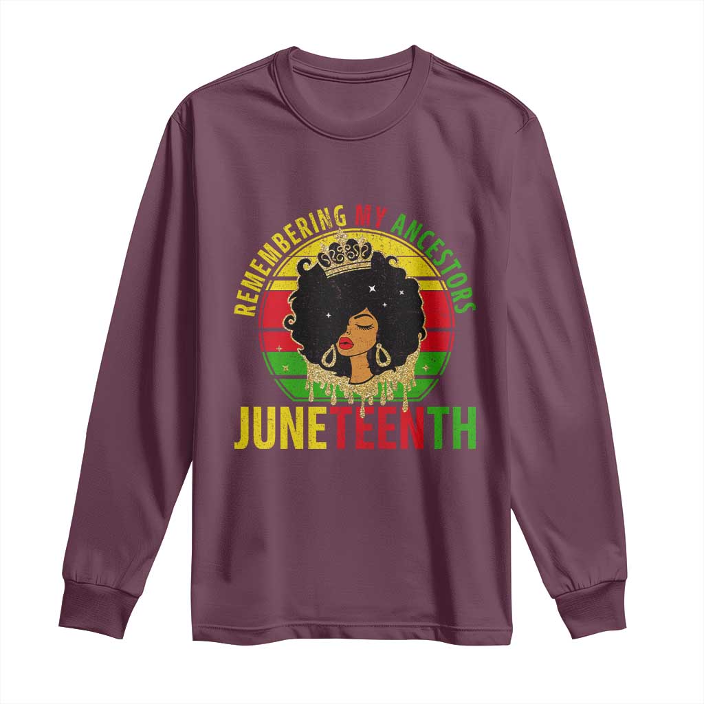 Vintage Juneteenth Long Sleeve Shirt Remembering My Ancestors TS01 Maroon Print Your Wear
