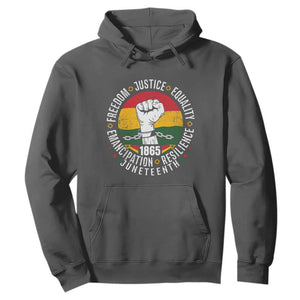 Juneteenth Fist Hoodie Freedom Justice Equality Emancipation Resilience TS01 Dark Heather Printyourwear