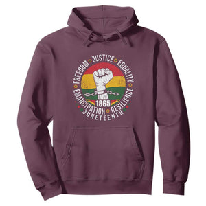 Juneteenth Fist Hoodie Freedom Justice Equality Emancipation Resilience TS01 Maroon Printyourwear