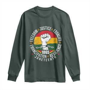 Juneteenth Raised Fist Long Sleeve Shirt Freedom Justice Equality Emancipation Resilience TS01 Dark Forest Green Print Your Wear