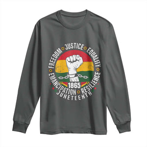 Juneteenth Raised Fist Long Sleeve Shirt Freedom Justice Equality Emancipation Resilience TS01 Dark Heather Print Your Wear