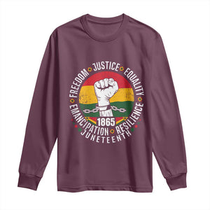 Juneteenth Raised Fist Long Sleeve Shirt Freedom Justice Equality Emancipation Resilience TS01 Maroon Print Your Wear