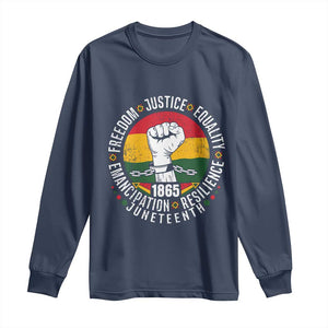 Juneteenth Raised Fist Long Sleeve Shirt Freedom Justice Equality Emancipation Resilience TS01 Navy Print Your Wear