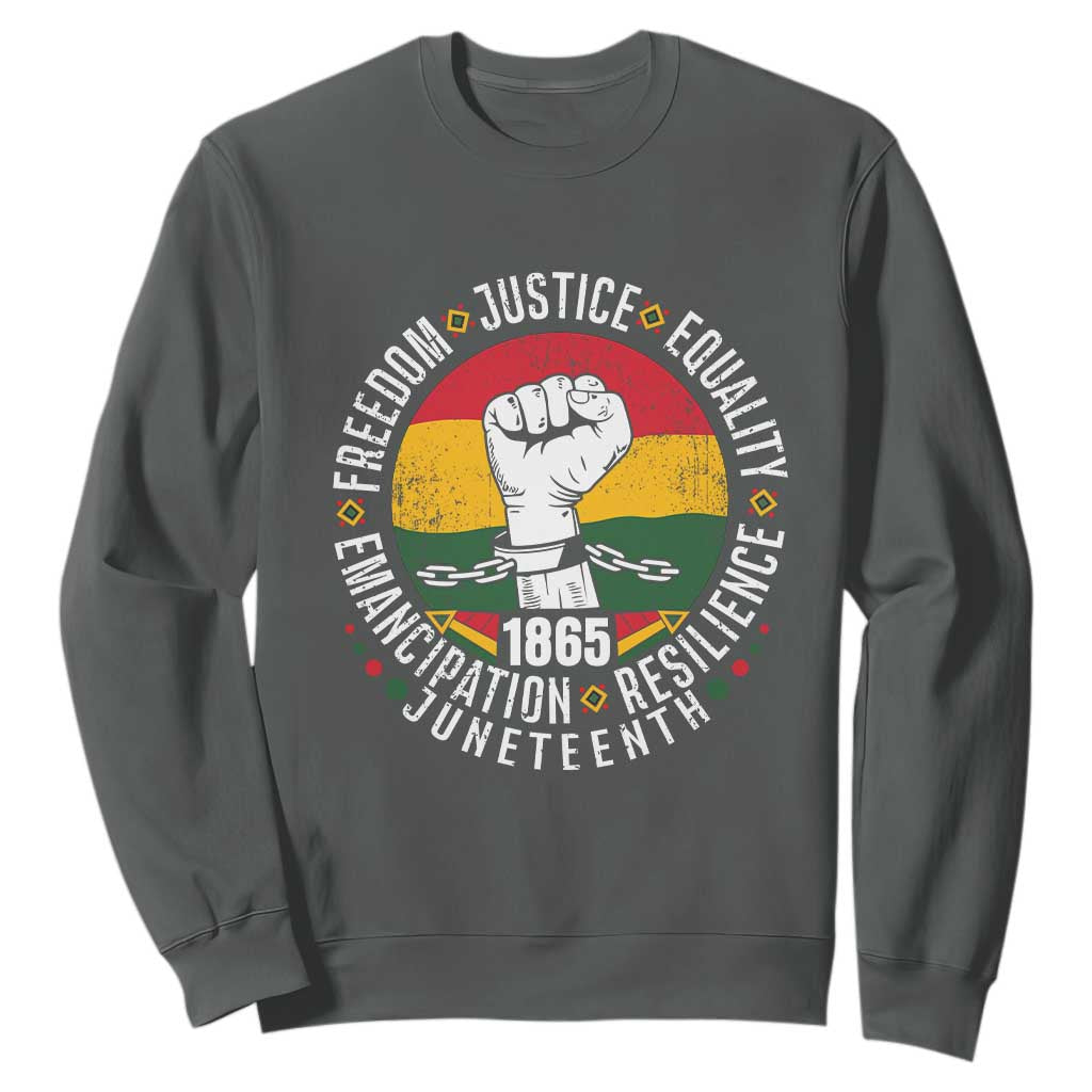 Juneteenth Fist Sweatshirt Freedom Justice Equality Emancipation Resilience TS01 Dark Heather Printyourwear
