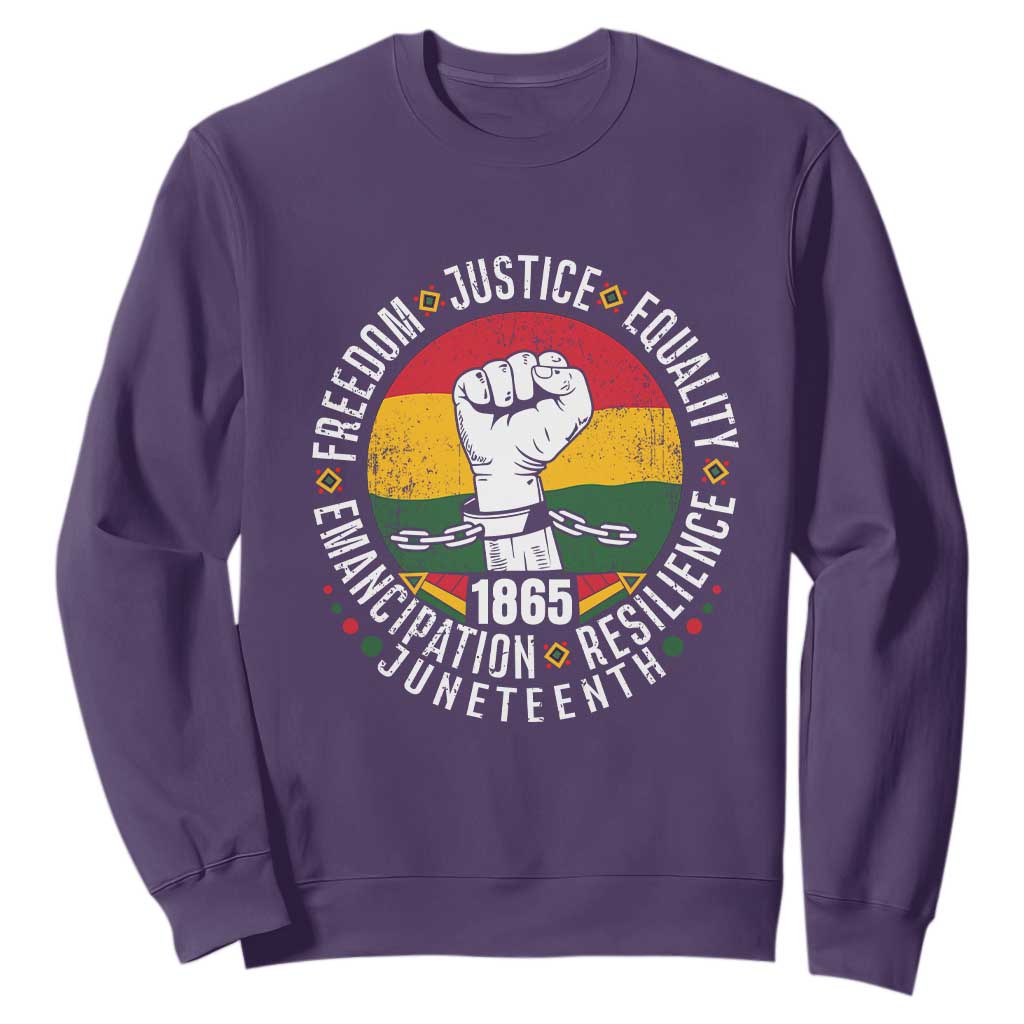 Juneteenth Fist Sweatshirt Freedom Justice Equality Emancipation Resilience TS01 Purple Printyourwear