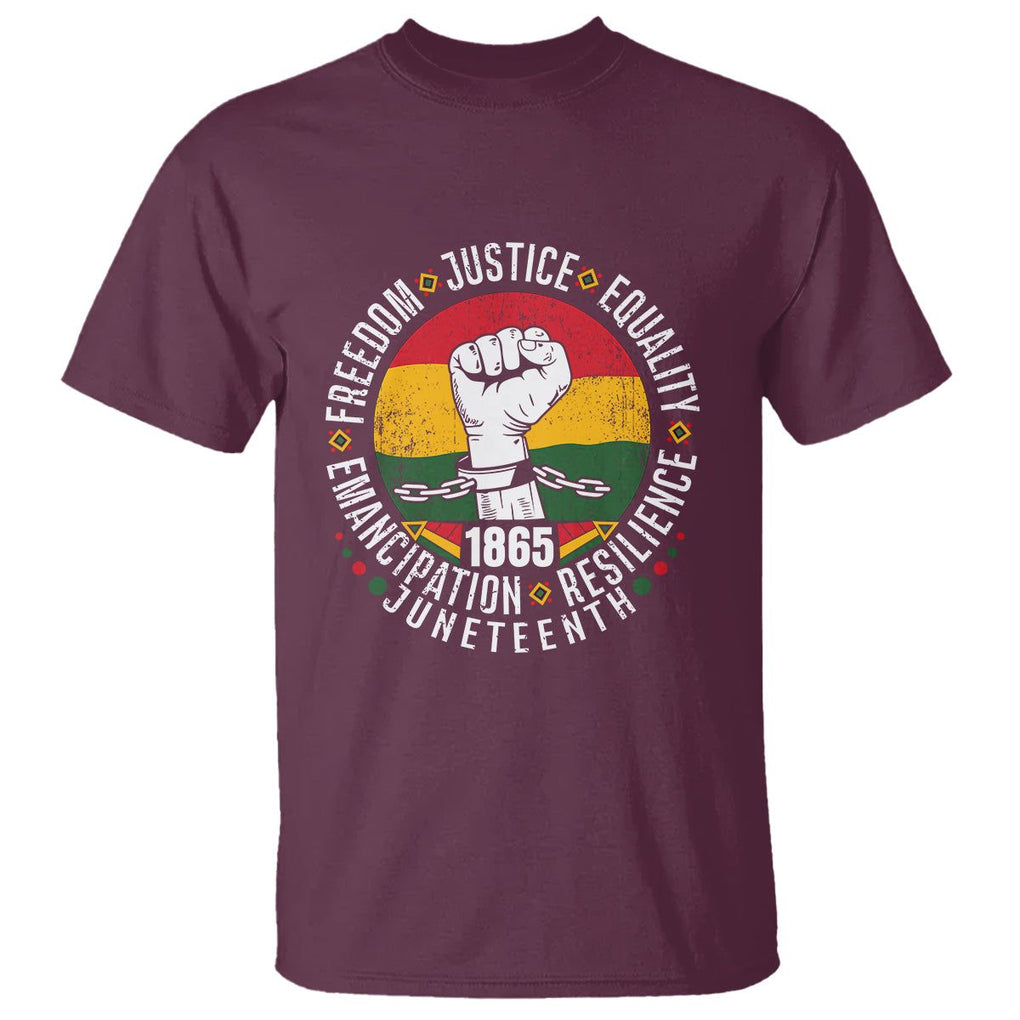 Juneteenth Fist T Shirt Freedom Justice Equality Emancipation Resilience TS01 Maroon Printyourwear
