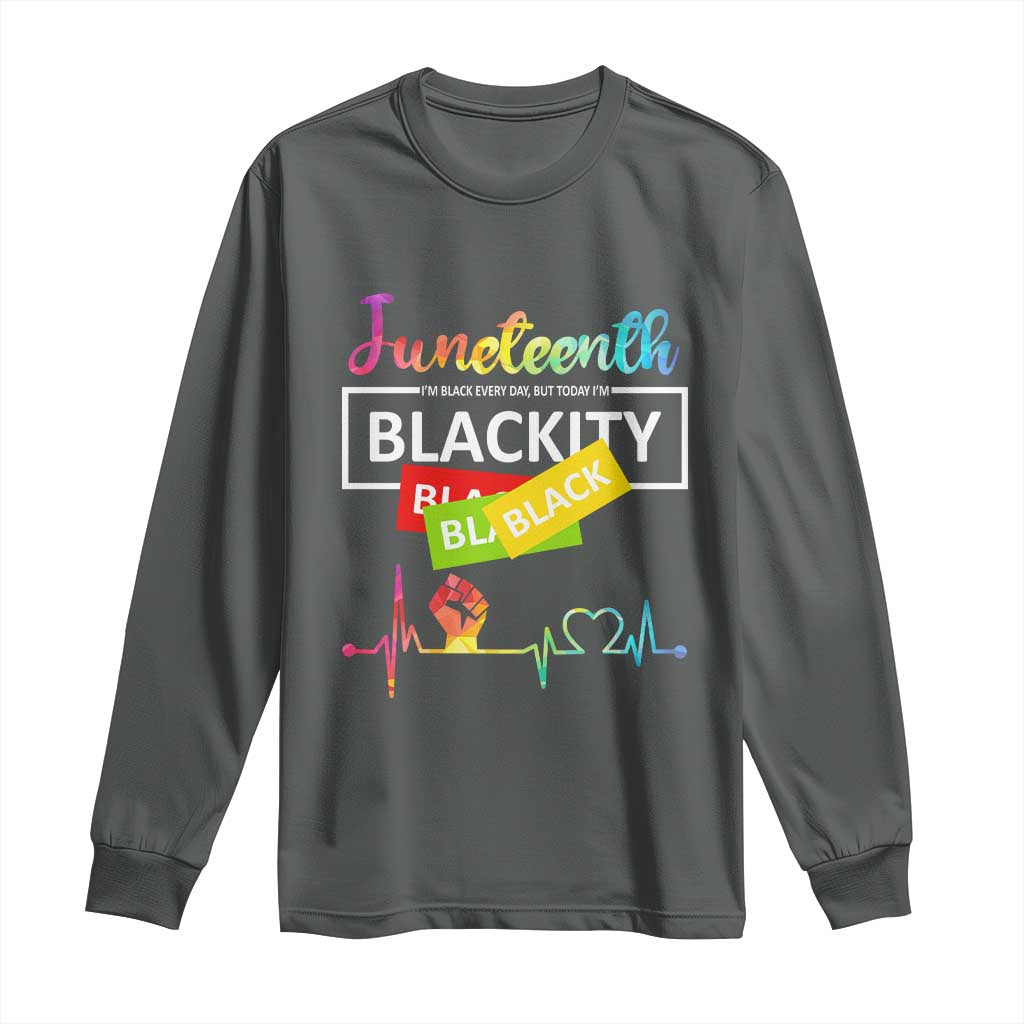 Juneteenth 1865 Long Sleeve Shirt Blackity Heartbeat TS01 Dark Heather Print Your Wear