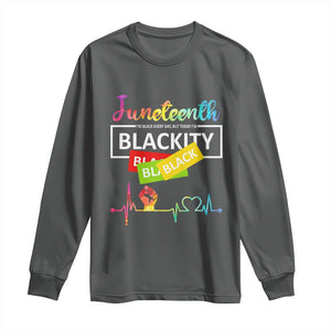 Juneteenth 1865 Long Sleeve Shirt Blackity Heartbeat TS01 Dark Heather Print Your Wear