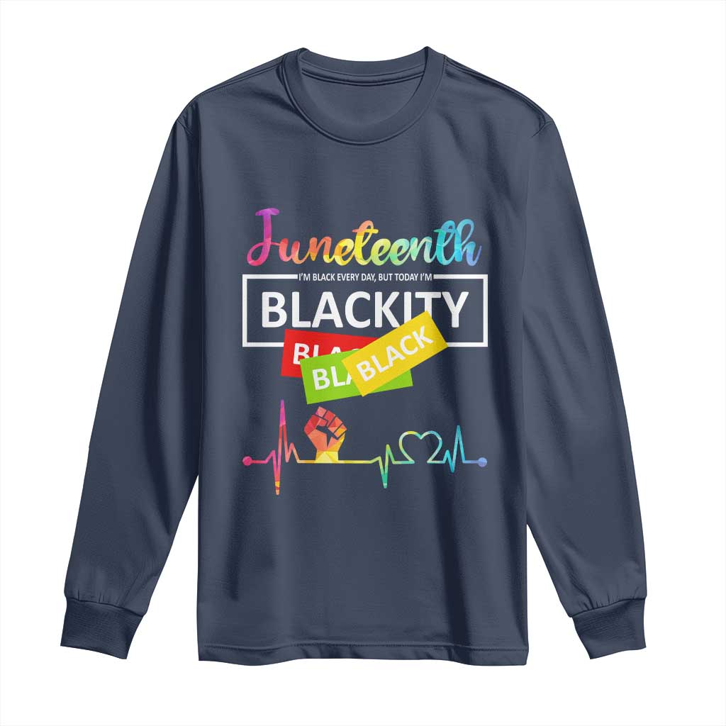 Juneteenth 1865 Long Sleeve Shirt Blackity Heartbeat TS01 Navy Print Your Wear