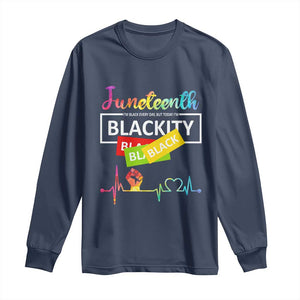 Juneteenth 1865 Long Sleeve Shirt Blackity Heartbeat TS01 Navy Print Your Wear