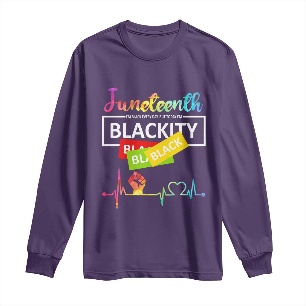Juneteenth 1865 Long Sleeve Shirt Blackity Heartbeat TS01 Purple Print Your Wear