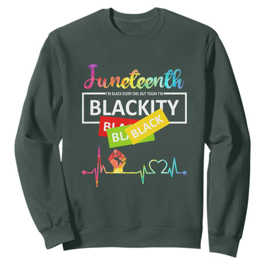 Juneteenth Sweatshirt Blackity Heartbeat TS01 Dark Forest Green Printyourwear