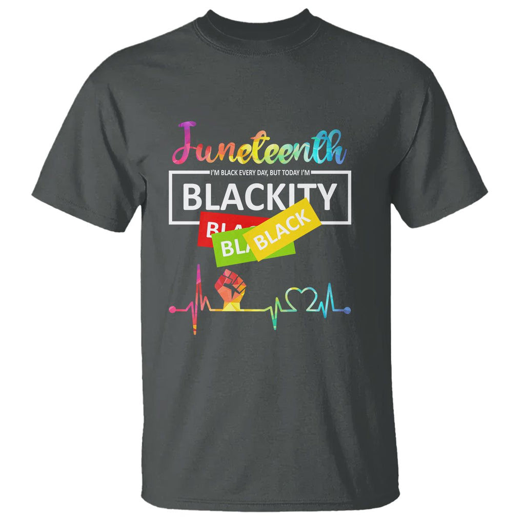 Juneteenth T Shirt Blackity Heartbeat TS01 Dark Heather Printyourwear