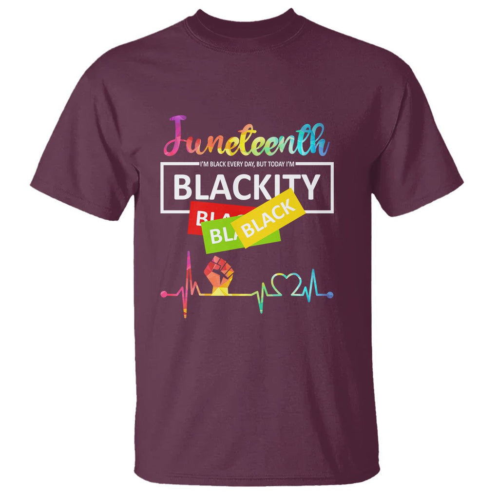 Juneteenth T Shirt Blackity Heartbeat TS01 Maroon Printyourwear