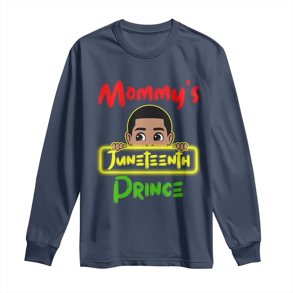Mommy's Juneteenth Prince Long Sleeve Shirt Black Boy TS01 Navy Print Your Wear