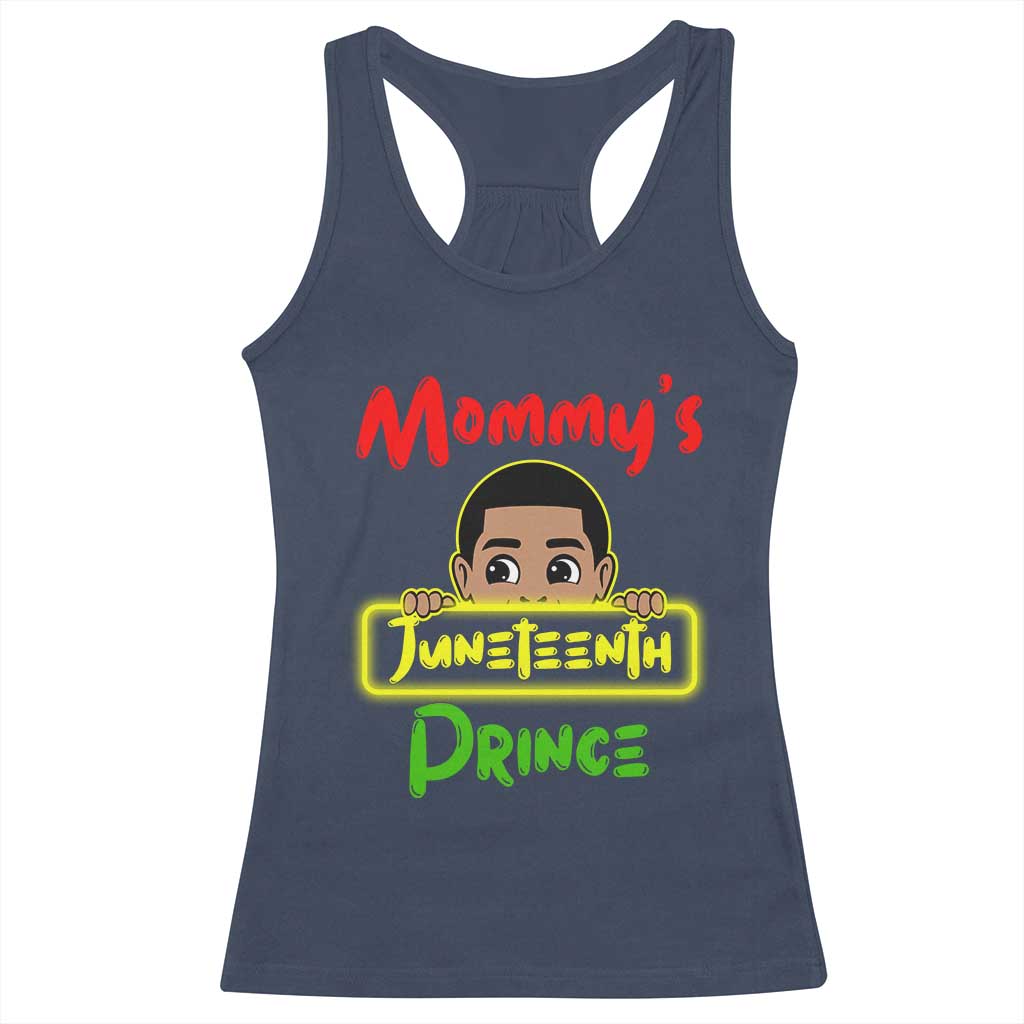 Mommy's Juneteenth Prince Racerback Tank Top Black Boy TS01 Navy Print Your Wear