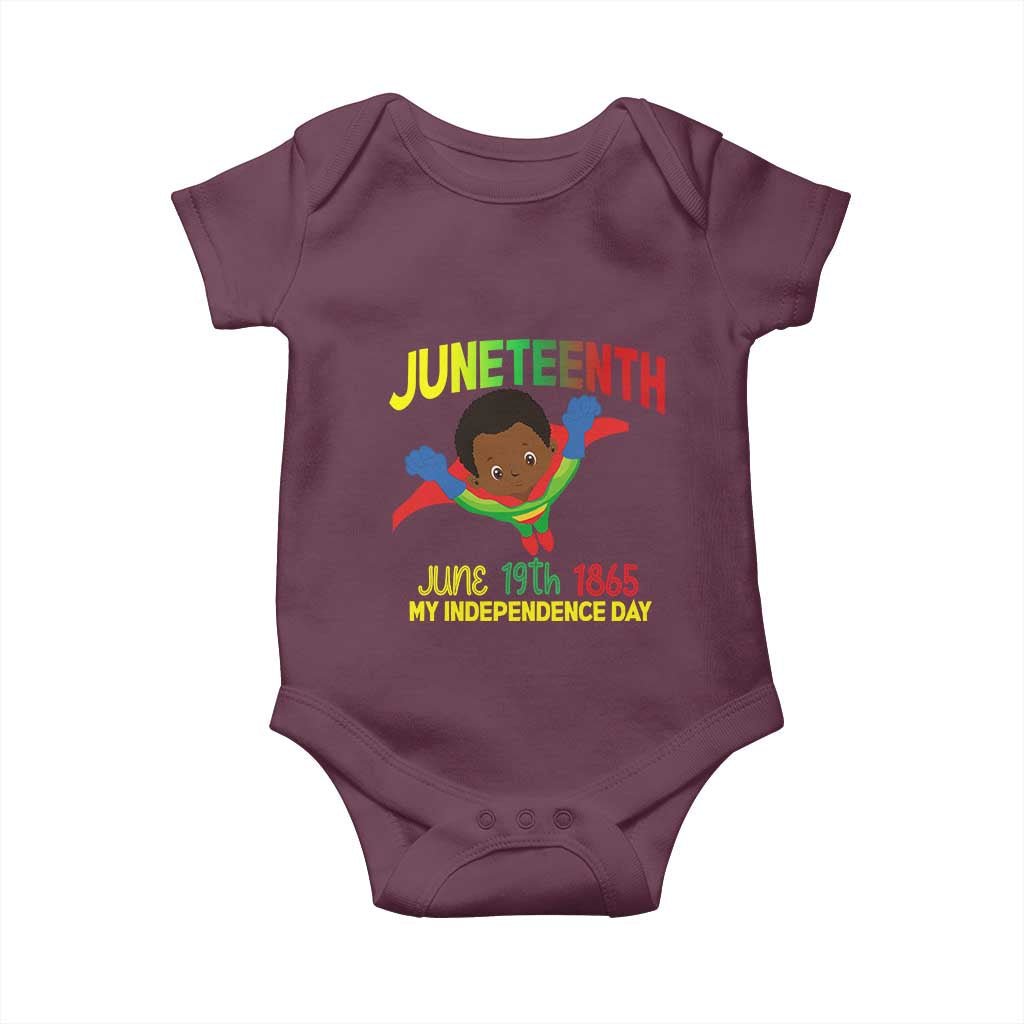 Juneteenth Is My Independence Day Baby Onesie Super Hero Black Boy TS01 Maroon Print Your Wear