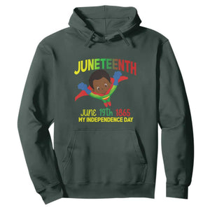 Happy Juneteenth Is My Independence Day Hoodie Super Hero Black Boy TS01 Dark Forest Green Printyourwear