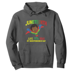 Happy Juneteenth Is My Independence Day Hoodie Super Hero Black Boy TS01 Dark Heather Printyourwear