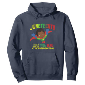 Happy Juneteenth Is My Independence Day Hoodie Super Hero Black Boy TS01 Navy Printyourwear