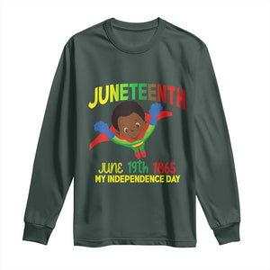 Juneteenth Is My Independence Day Long Sleeve Shirt Super Hero Black Boy TS01 Dark Forest Green Print Your Wear