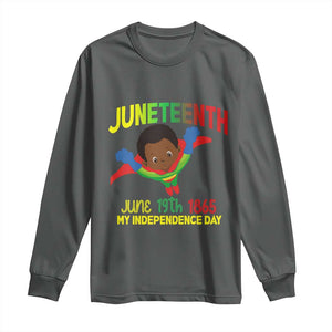 Juneteenth Is My Independence Day Long Sleeve Shirt Super Hero Black Boy TS01 Dark Heather Print Your Wear