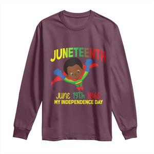 Juneteenth Is My Independence Day Long Sleeve Shirt Super Hero Black Boy TS01 Maroon Print Your Wear