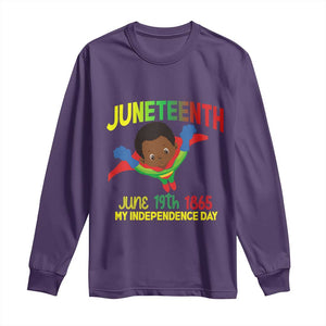 Juneteenth Is My Independence Day Long Sleeve Shirt Super Hero Black Boy TS01 Purple Print Your Wear