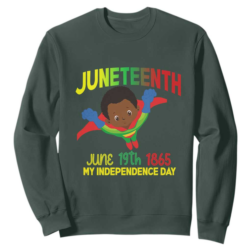 Happy Juneteenth Is My Independence Day Sweatshirt Super Hero Black Boy TS01 Dark Forest Green Printyourwear