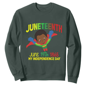 Happy Juneteenth Is My Independence Day Sweatshirt Super Hero Black Boy TS01 Dark Forest Green Printyourwear