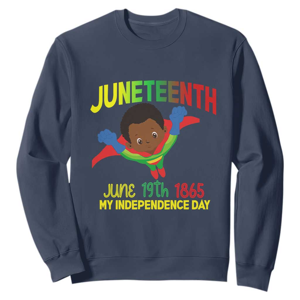 Happy Juneteenth Is My Independence Day Sweatshirt Super Hero Black Boy TS01 Navy Printyourwear