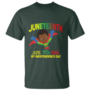 Happy Juneteenth Is My Independence Day T Shirt Super Hero Black Boy TS01 Dark Forest Green Printyourwear